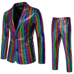 Fashionable Mens Sequin Stamping Suit Disco Cosplay Party Stage Nightclub Shiny and Cool Performance Suit Set SizeS-3XL 240420