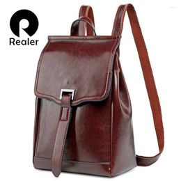 Backpack Style REALER Fashion Women For Teenage Girls High Quality Leather Backpacks Vintage School Bag Shoulder Female