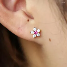 Stud Earrings Nice 925 Sterling Silver Flowe Tiny Cz Women Girls Fancy Jewellery Red Mini Simple Cute Flower Chic Studs