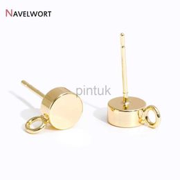 Stud 14K Gold Plated Brass Round Post Earrings With Open Jump RingSmooth Stud Earring FittingsEarring Findings For Jewellery Making d240426