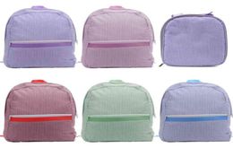 Trendy School Bags Backpacks Outdoor Storage Children Student Seersucker Backpack Schoolbag Lunch Bag Stripe Solid Colors High Cap4383558