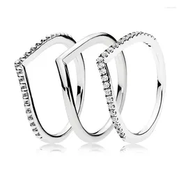 With Side Stones Original Authentic 925 Sterling Silver Wish Bone Ring Stack For Women Anniversary Engagement Wedding Gift Fine Europe