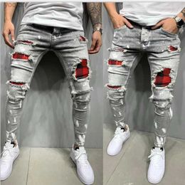 Men's Jeans High quality hole European and American fashion street clothing tear tight jeans mens bicycles ultra-thin elastic denim cargo pants joggerL244