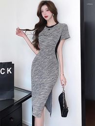 Party Dresses Summer Knitted Patchwork Elegant Long Dress Women Chic Sequined Chain Y2k 2024 Korean Vintage Bodycon Evening