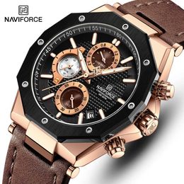 Wristwatches NAVIFORCE es Top Luxury Brand Sport Casual Leather Waterproof Business Fashion Chronograph With Auto Date Y240425