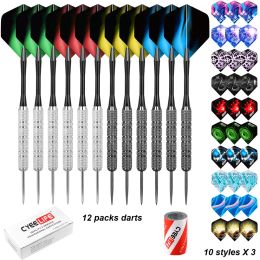 Darts CyeeLife 12PCS 18g Steel Tip Darts With Nylon Shaft With 30PCS Flights, 1PCS sharpener