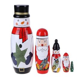 Wooden Matryoshka Dolls Baby Toy Nesting Dolls Lovely Christmas Snowman Santa Claus Picture Russian Dolls Kids Gift280Z