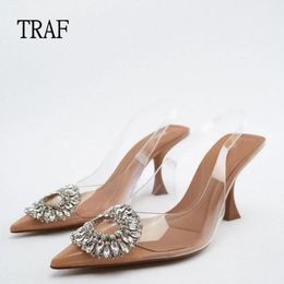 TRAF Women Pumps Summer Fashion Rhinestone Transparent High Heels Sexy Muller Heeled Luxury Brand Female Elegant Sandals 240422