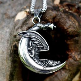 Pendant Necklaces 2022 Men's 316L Stainless-steel Viking Sleeping Dragon On The Moon Necklace Fashion Animal Jewelry212z