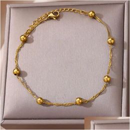 Anklets For Women Summer Foot Leg Bracelets Beach Accessories 14K Yellow Gold Bead Chain Anklet Aesthetics Jewelry Birthday Gift Drop Otgxk
