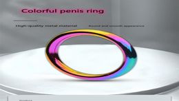 Rainbow male Ball Scrotum Stretcher Colourful metal penis lock cock Ring bondage restraint Delay ejaculation BDSM Sex Toy for man3207676