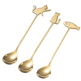 Stainless steel creative cartoon stirring spoon cute cat dessert cake ice cream spoon TH69a