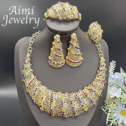Colourful Big Size Dubai 18K Gold Plated Jewellery Set for Women Necklace Earrings Bracelet Ring Africa Bridal Wedding Party Gifts 240425