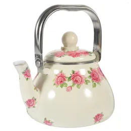 Dinnerware Sets Enamel Tea Kettle Retro Gas Teapot Water Heating Flower Coffee Pot Boiling Strainer Stovetop Home Kitchen