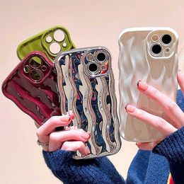 Cell Phone Cases Luxury electroplated wave pattern phone case suitable for iPhone 11 12 13 14 15 Pro Max candy bumper soft silicone phone case J240426