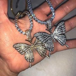 Strands Punk Shiny Zircon Big Butterfly Pendant Necklace Hip Hop Thick Cuban Chain Choker Tennis Chain Womens Party Jewelry 240424