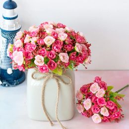 Decorative Flowers 21heads Simulation Rose Artificial Rhinestones Bridal Bouquet Garden Room Decor Home Table El