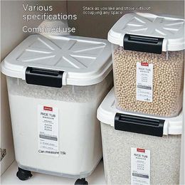 Food Savers Storage Containers Flour Pet Cat Rice Box Moisture proof Sealed Bucket 30kg 50kg Flip Top Household Kitchen Grain H240425