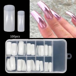 False Nails 100Pcs/Box Natural Nail Tips Coffin Half Cover Artificial Fake Acrylic Lady French Gel Manicure Finger Tools