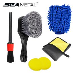 Gloves SEAMETAL Car Wheel Brush Set Tire and Rim Cleaning Brush Car Detailing Washing Kit Tools Include Car Wash Glove Sponge Towel