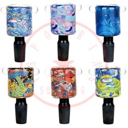 Newest Glass Colourful Pattern Smoking 14MM 18MM Male Joint Dry Herb Tobacco Philtre Bowl Oil Rigs Portable Handle Waterpipe Bong DownStem Cigarette Holder DHL