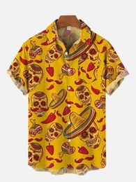 Men's Casual Shirts New Mexican Party Creative 3D Printed Hawaiian Loose Short Sleeve Pocket Shirt 240424