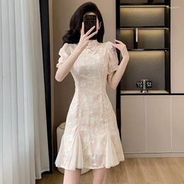 Party Dresses Women's Cheongsam Dress Retro Slim Sexy Elegant Chinese Print Vintage Embroidered Apricot Qipao Sweet Summer