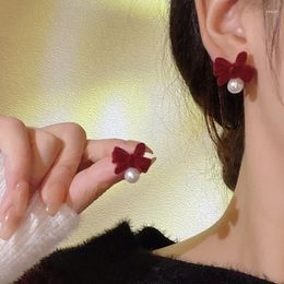 Stud Earrings FANYIN Autumn Winter Pearl Pendants Flocking Bow For Women Year Trendy Simple Design Ladies Party Wedding Jewelry