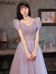 Party Dresses Ofallsis Purple Square Collar Puff Sleeve Dress 2024 Summer Fairy Gentle Banquet Texture Temperament Art Exam