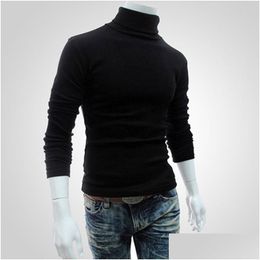 Mens Sweaters Men Bottoming Tops Fall Slim Warm Autumn Turtleneck Black Plovers Clothing For Man Cotton Knitted Sweater Male Drop Deli Ot2Dx