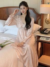 Women's Sleepwear Women French Retro Long Sexy Slik Pyjamas Night Dress Sweet Girls Spring Summer Princess Fairy Victorian Nightgowns