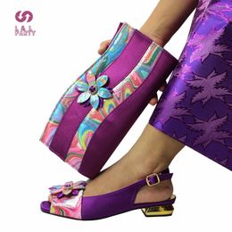 Dress Shoes Mature Purple Colour Nigerian Women Royal Wedding Party And Bag To Match With Flower Design African Style Set