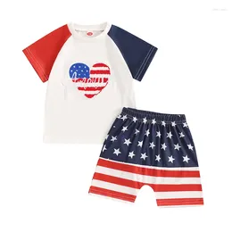 Clothing Sets Baby Boys Girls Independence Day Outfit Heart Embroidery Short Sleeve Tops Star Print Shorts Toddler Summer Set