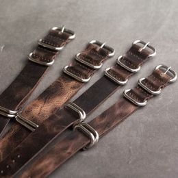 Onthelevel Leather Nato Strap 20mm 22mm 24mm Zulu Strap Vintage First Layer Cow Leather Watch Band With Five Rings Buckle #E CJ191283Y