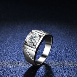 Sterling Sier S925 2 Moissanite Holy Mens Ring Simple Big Boss Mens Ring Wedding Ring Tiktok Live