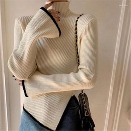 Women's Knits White Cardigan Sweater 2024 Design Sense Niche Lazy Style Early Spring Turtleneck Autumn Winter