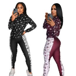 Panelled Two Piece Pants Tracksuit Women Casual Slim Zipper Jacket and Legging Sets Free Ship