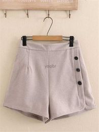 Women's Shorts Womens clothing wool shorts elastic waist buttons decoration large-sized mini shorts suitable for plump womens winter shortsL2404