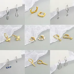 Hoop Earrings 925 Sterling Silver For Women Gold Plated Star Eyes Pearl Zircon Tassel Jewellery Trendy Party Accessories Gifts