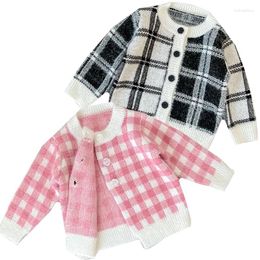 Jackets Winter Baby Girls Boys Sweater Fashion Knitted Cardigan Jacket Coat Plaid Autumn Sweaters