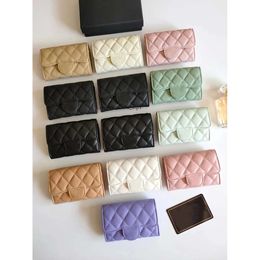 Luxury C Fashion Designer Women Card Holders Fold Flap Classic Pattern Caviar Lambskin Black Woman Small Mini Wallet Pure Purse Color Pebble Leather With Box 253 446