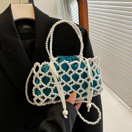 Totes Fashion Hollow Pearls Bags For Women Woven Beaded Handbags Elegant Party Evening Bag Shoulder Crossbody Wedding Clutch Chic