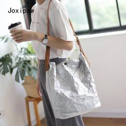 Shoulder Bags Bucket Bag Fashion Crossbody Satchel Wrinkle Totes Washable Kraft Paper Handbag Messenger Women