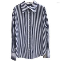 Women's Blouses Shirts Autumn Fashion Single-breasted Lapel Vertical Stripes Long-sleeved Blouse Woman Blusa Mujer Moda 2024