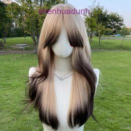 Wig Womens Long Hair Full Head Set with Large Wave Siamese Cat Gradient Curly Split Octagonal Imitation Human