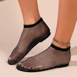 Casual Shoes Women's Sandals 2024 Summer Round Toe With Diamond Short Boots Sexy Large Flat