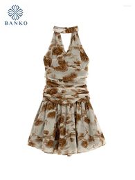 Casual Dresses Classical Retro Sundress Sexy Fashion Floral Print Backless Tide Hip High Waist Khaki Prom Gown Banquet Chic Design