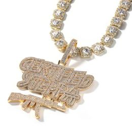 Pendant Necklaces Hip Hop 5A CZ Stone Paved Bling Iced Out Gun Pendants Necklace For Men Rapper Jewellery Gold Colour