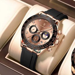 Wristwatches POEDAGAR Luxury Casual Top Brand Business Sport Chronograph Date Luminous Waterproof Sile Strap Mens Male reloj Y240425