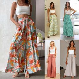 Women's Pants Summer Wde Leg With Elastic Waistband Casual High Waist Loose Female Wide Fashion Pantalones Mujer